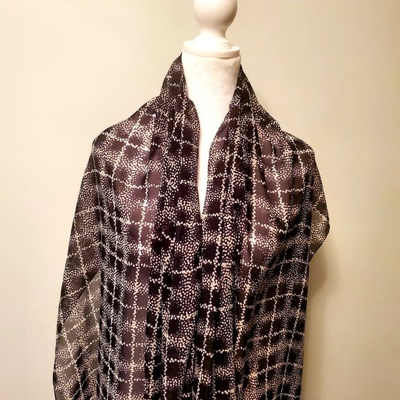 CALVIN KLEIN Black & White Plaid Wrap Scarf Cruise Travel Beach Flowy Soft Check - Picture 8 of 8